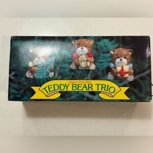 Teddy Bear Trio Vintage Christmas Ornaments 1982 Glazed Porcelain Made in Taiwan